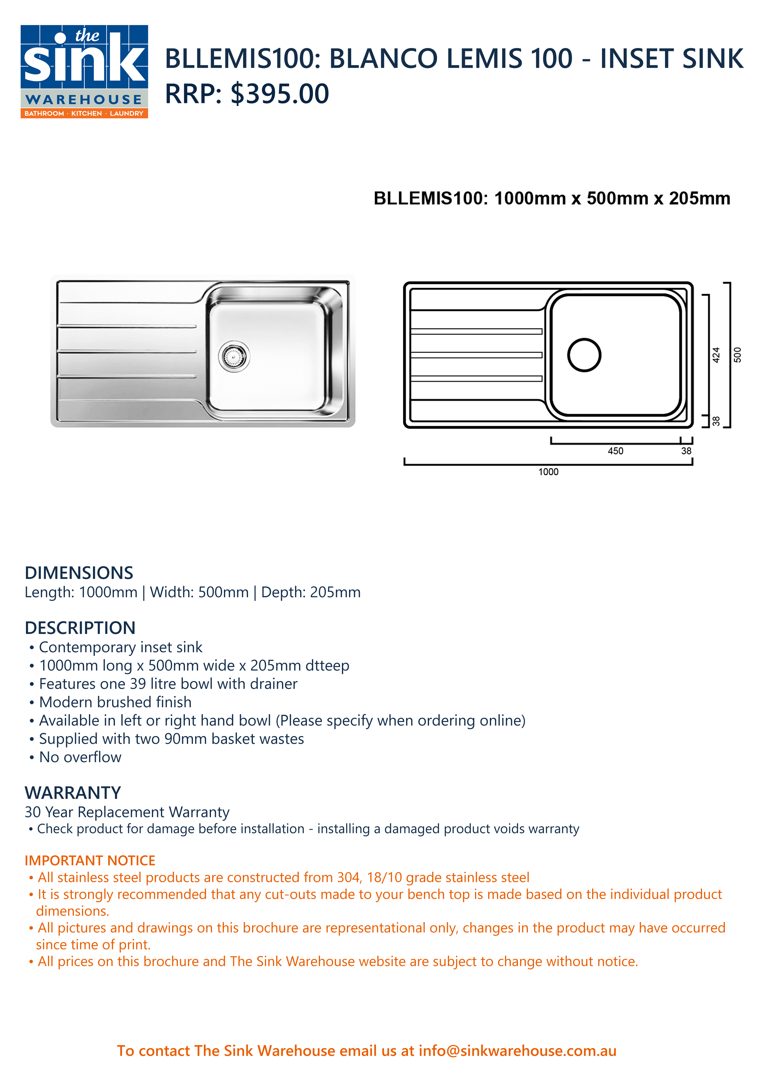 Blanco Lemis 100 Inset Sink