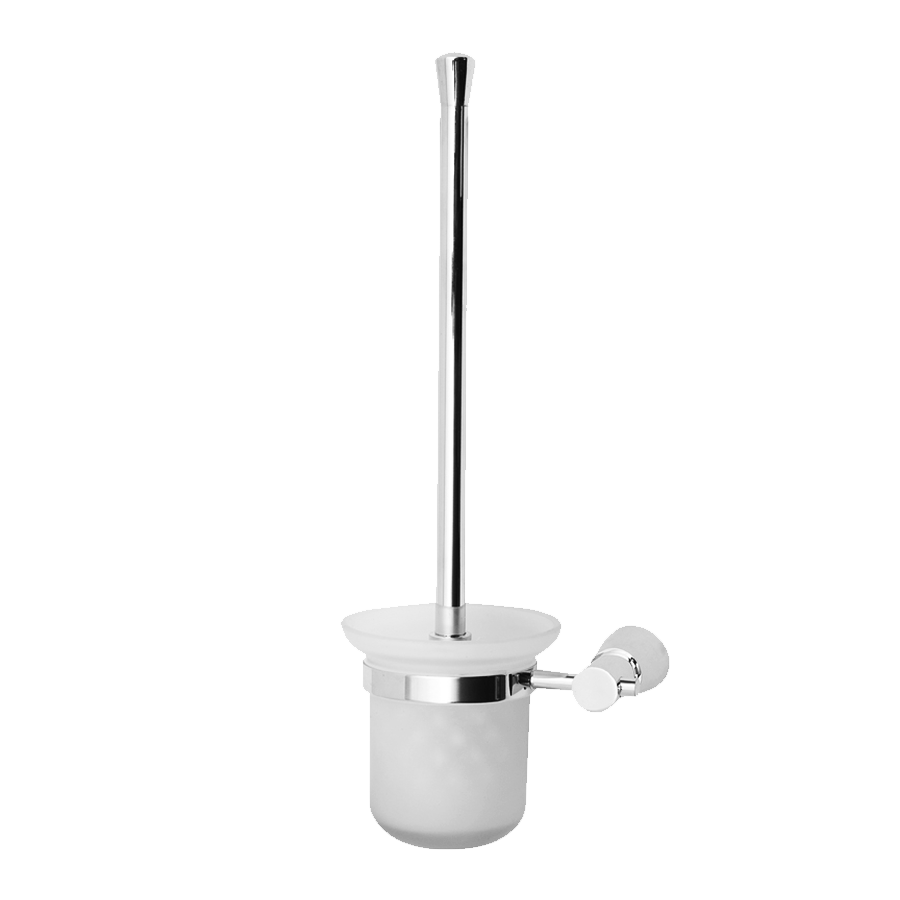 Round chrome toilet brush and glass holder