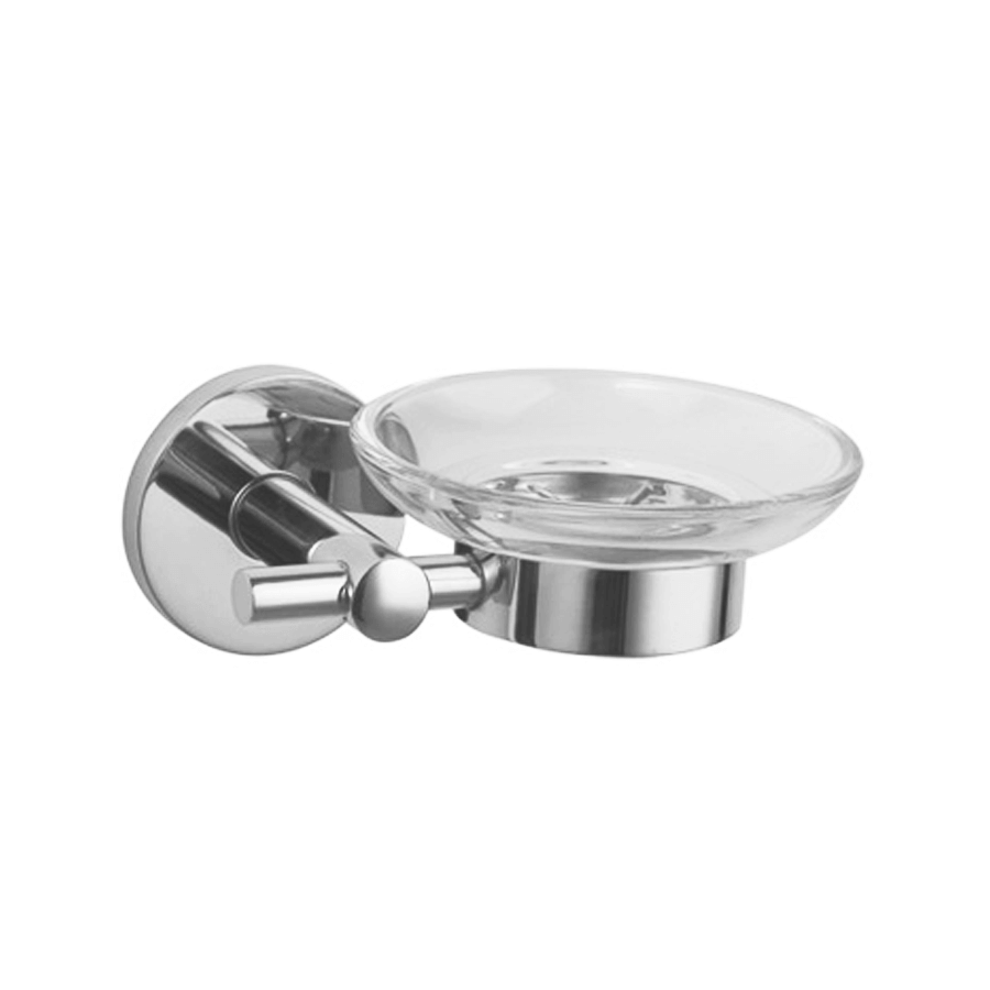 Round stainless steel soap holder glass dish