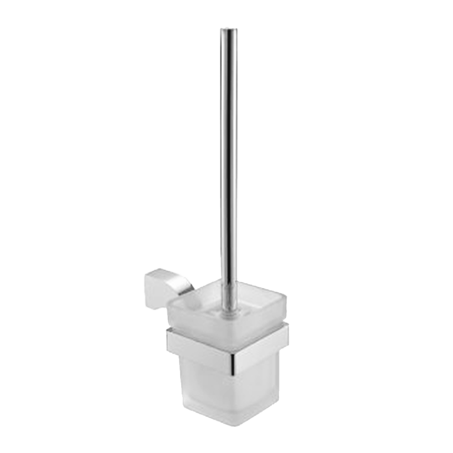 Round chrome toilet brush and glass holder